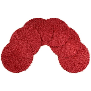 Christmas Daisy Woven Braided Table Placemats 15 Inches Round Set of 6 Non-Slip Dining & Kitchen Table Mats Red