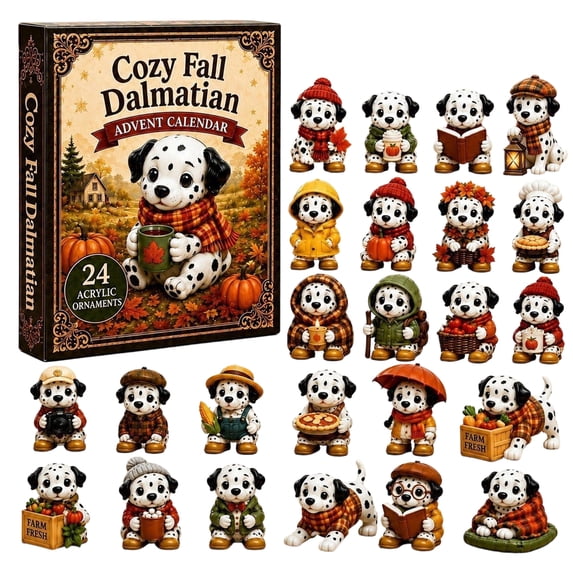 Christmas Dalmatian Advent Calendar 2026, 24 Pcs Vacation Dog Countdown Blind Box Signs, Autumn Holiday Gift for Family & Friends, Cozy Room Decor, 24 Pcs