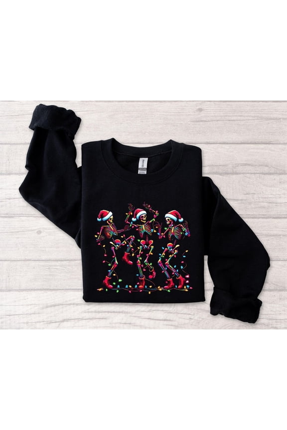 Christmas Dancing Skeleton Sweatshirt, Skeleton Christmas Shirt, Christmas Crewneck, Holiday Sweater, New Year Shirt, Christmas Lights Shirt