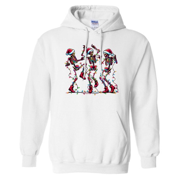 Christmas Dancing Skeletons Hoodie Sweatshirt Unisex Large White