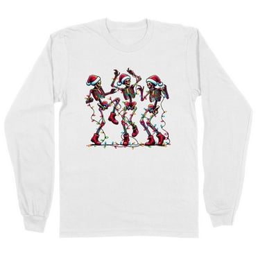 Christmas Dancing Skeletons Long Sleeve Shirt Unisex Small White