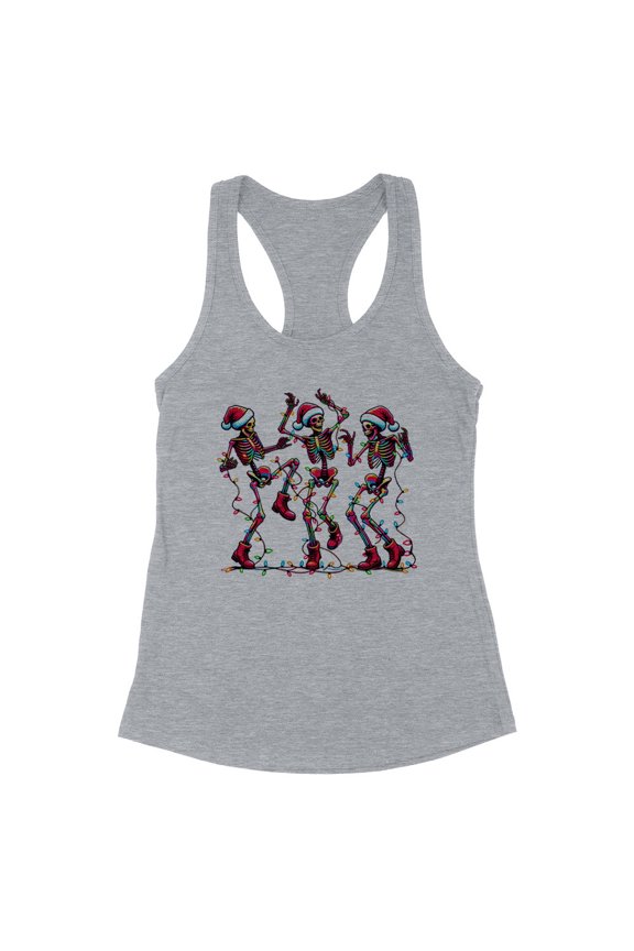Christmas Dancing Skeletons Tank Top Fitted Racerback Women's Small Heather Grey