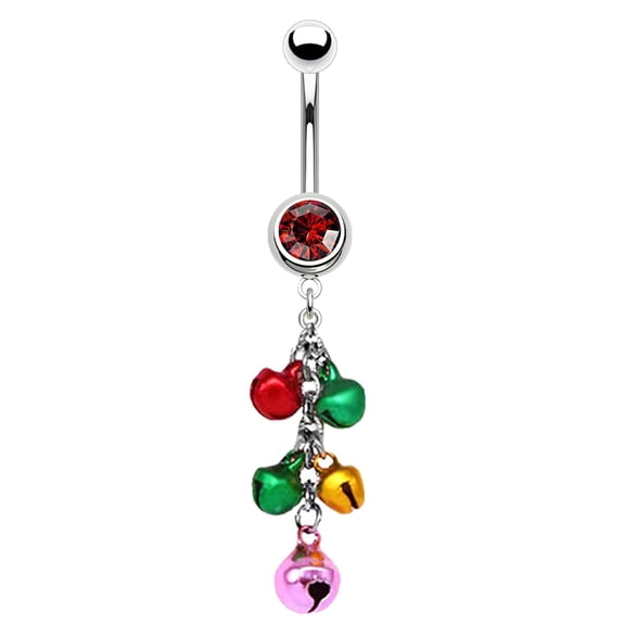 Christmas Dangle Mistletoe Belly Button Rings 14G Stainless Steel Jingling Bell Belly Navel Rings for Women Belly Piercing Jewelry
