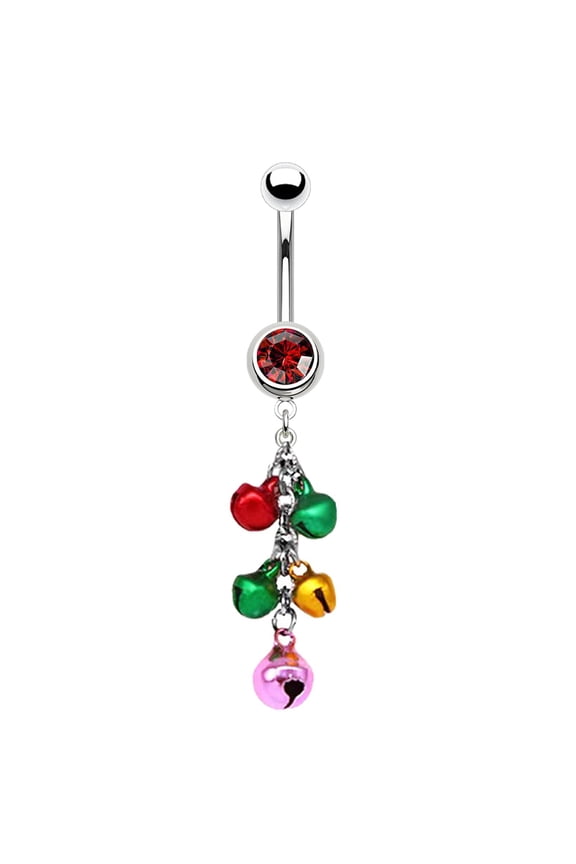 Christmas Dangle Mistletoe Belly Button Rings 14G Stainless Steel Jingling Bell Belly Navel Rings for Women Belly Piercing Jewelry