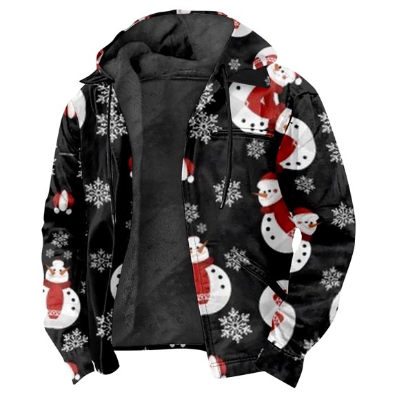 Christmas Dark Green Print Hooded Jacket Parkas Long Sleeve Zip Up Hoodie Women Men Winter Outerwear Coat
