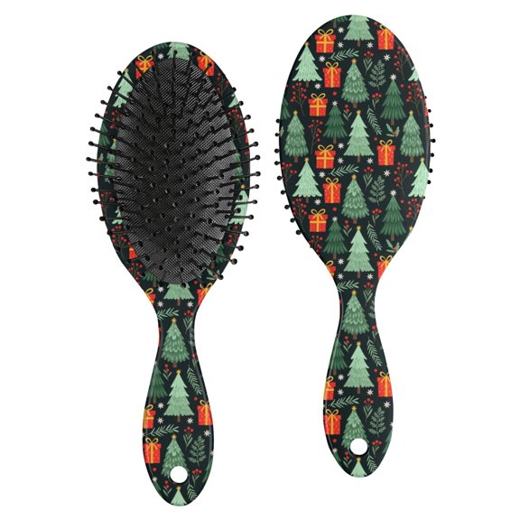 Christmas Dark Green Tree Gift Berry Pattern Brush, Detangling Hair Brush,Air Cushion Hair Comb, Round Tip Bristles Gifts for Holiday Birthday Gifts