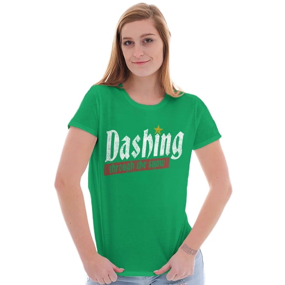 Christmas Dashing Through The Snow Womens Slim Fit Graphic Tee Brisco Brands L