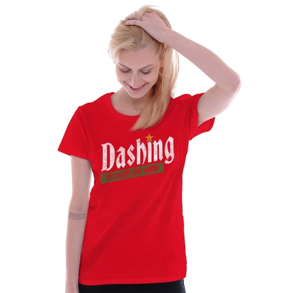 Christmas Dashing Through The Snow Womens Slim Fit Graphic Tee Brisco Brands S