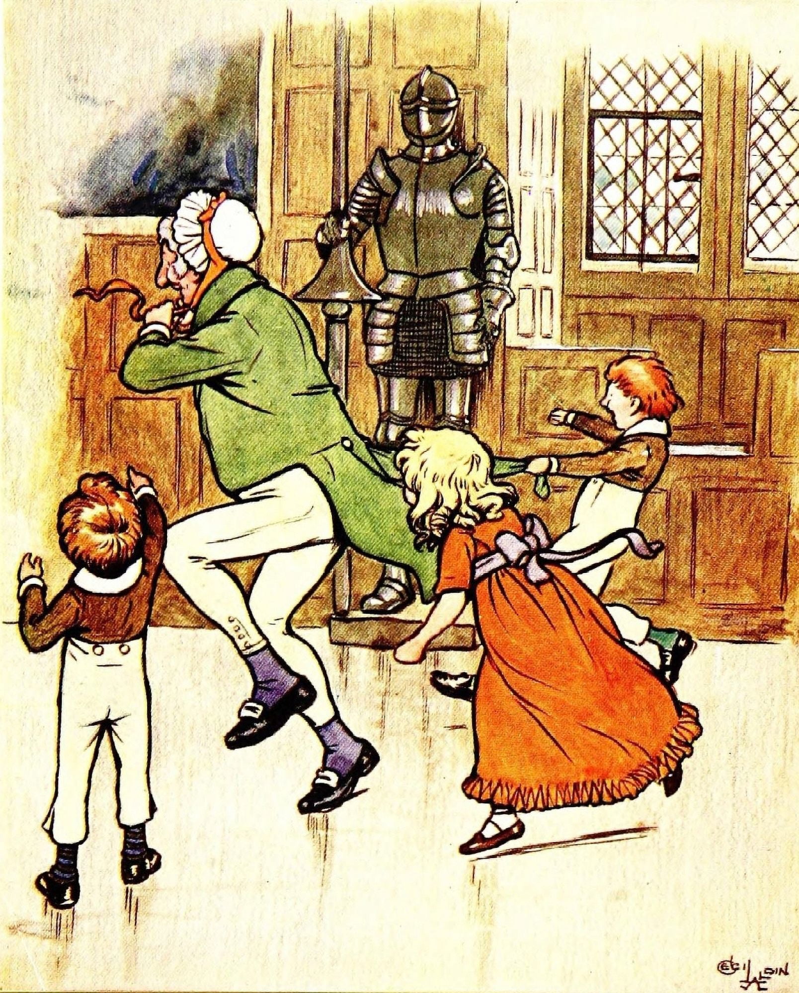 Christmas Day 1910 Little ones busy about him Canvas Art - Cecil Aldin (24 x 36)