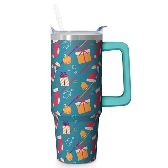Christmas Day 30oz Stainless Steel Coffee Cup with Handle and Straw Lid, Winter Insulated Leak Proof Holiday Tumbler, Gift for Adults