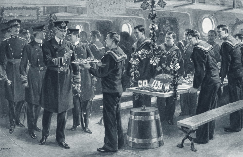 Christmas Day On Board Ship In The North Sea During The First World War The Captain Samples The Mens Food From The Illustrated War News Published 1914 Canvas Art - Ken Welsh Design Pics (18 x 11)