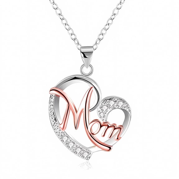Christmas Day Gifts for Mom, Rose Gold Plated Heart Necklace I Love You Mom Necklace for Mom Wife Lover