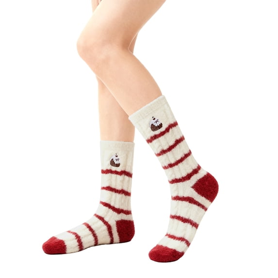 Christmas Day Winter Socks for Women Fall Fashion Must Haves Fuzzy Toe Warmers Cotton Crew Girls Socks Red4
