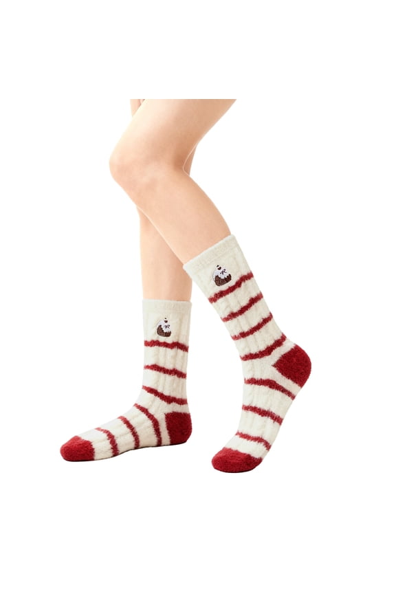 Christmas Day Winter Socks for Women Fall Fashion Must Haves Fuzzy Toe Warmers Cotton Crew Girls Socks Red4