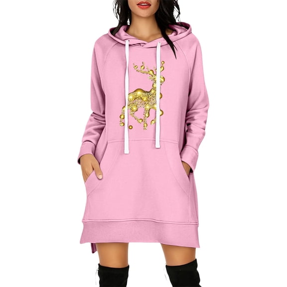 Christmas Day Womens Hoodies Xmas Women's Sweatshirt Vintage Fashion Clothing Crew Neck Hoodie Women Pink