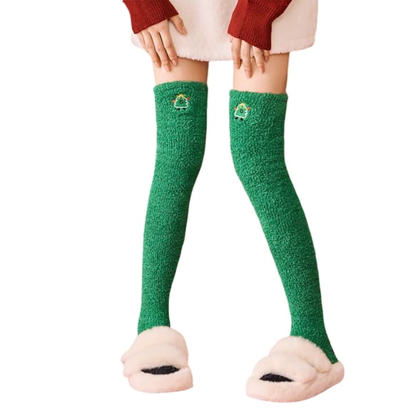 Christmas Day Womens Knee High Fitness Thigh High Stockings for Women Cozy Winter Women's Compression Socks Green