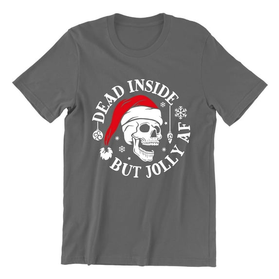 Christmas Dead Inside But Jolly Santa Skull Holiday Shirt for Men Unisex Mens Tshirt, L, Charcoal