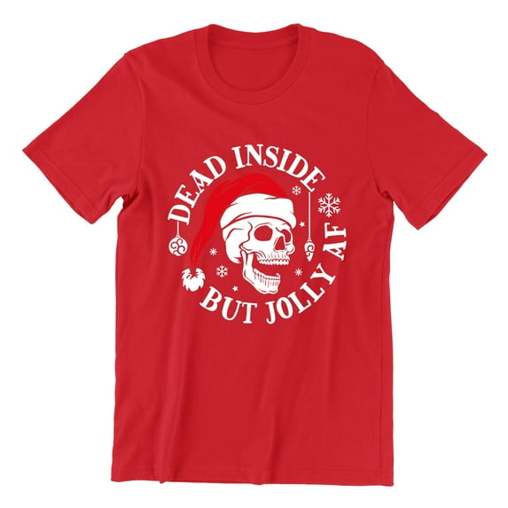 Christmas Dead Inside But Jolly Santa Skull Holiday Shirt for Men Unisex Mens Tshirt, L, Red