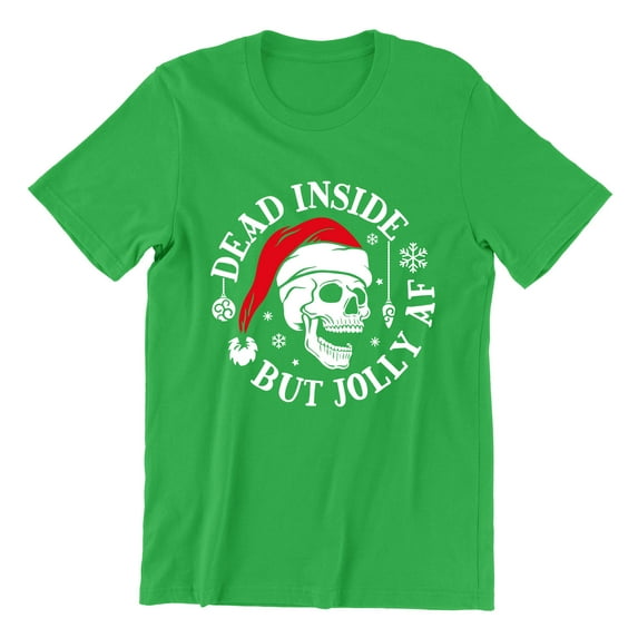 Christmas Dead Inside But Jolly Santa Skull Holiday Shirt for Men Unisex Mens Tshirt, M, Green
