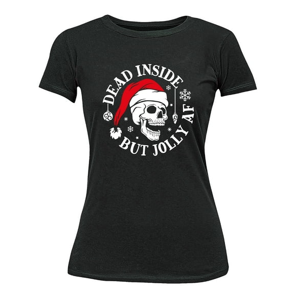 Christmas Dead Inside But Jolly Santa Skull Holiday Shirt for Women Womens Tshirt, 3XL, Black