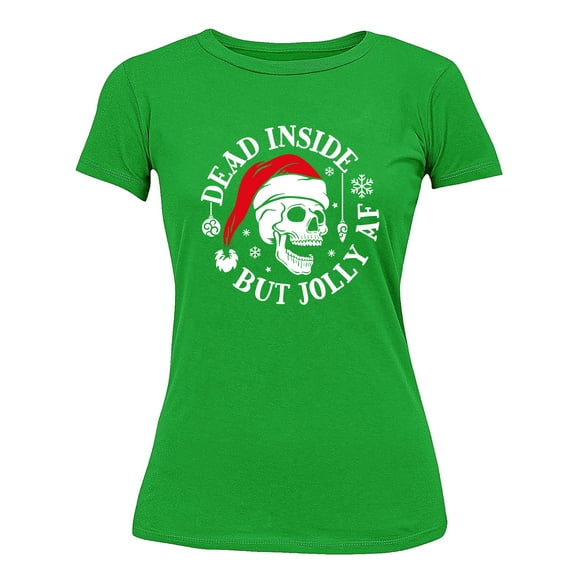 Christmas Dead Inside But Jolly Santa Skull Holiday Shirt for Women Womens Tshirt, L, Green