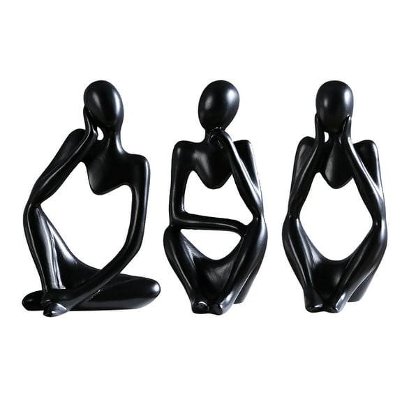 3pcs Modern Abstract Thinker Art Statue Resin Sculpture Ornament Decor Supplies (Black)