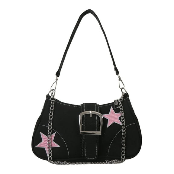 Star Crossbody Armpit Bag Y2k Women Canvas Shoulder Dating Purses Fashion Bag (Black)