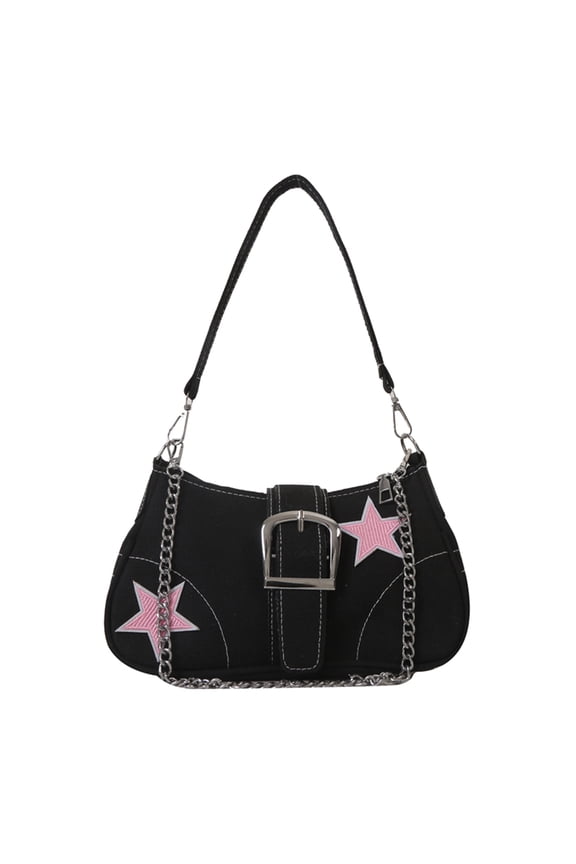 Star Crossbody Armpit Bag Y2k Women Canvas Shoulder Dating Purses Fashion Bag (Black)