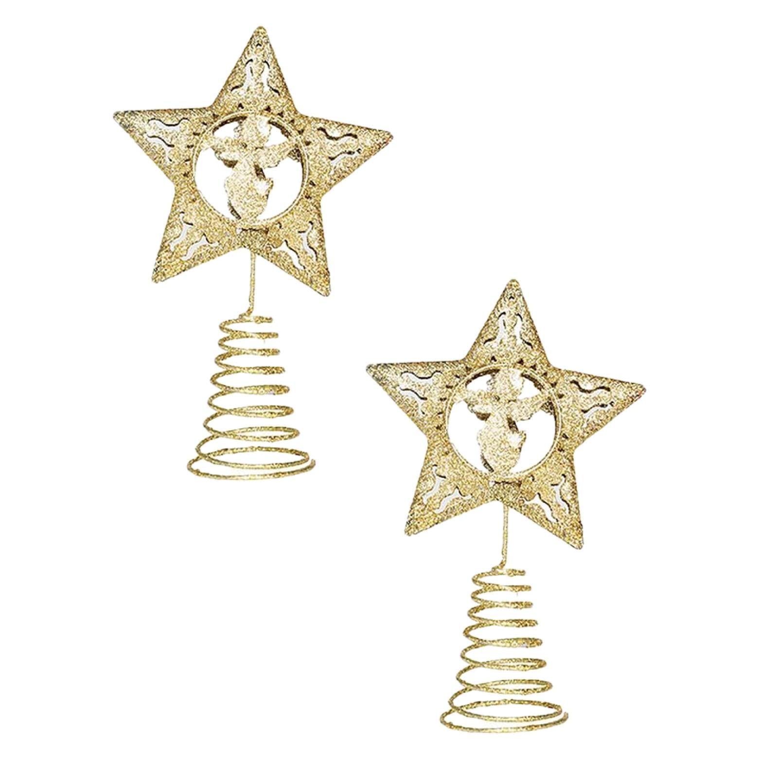 SHAOTELLME 2 Pack Glitter Star Christmas Tree Topper Mini Star Topper