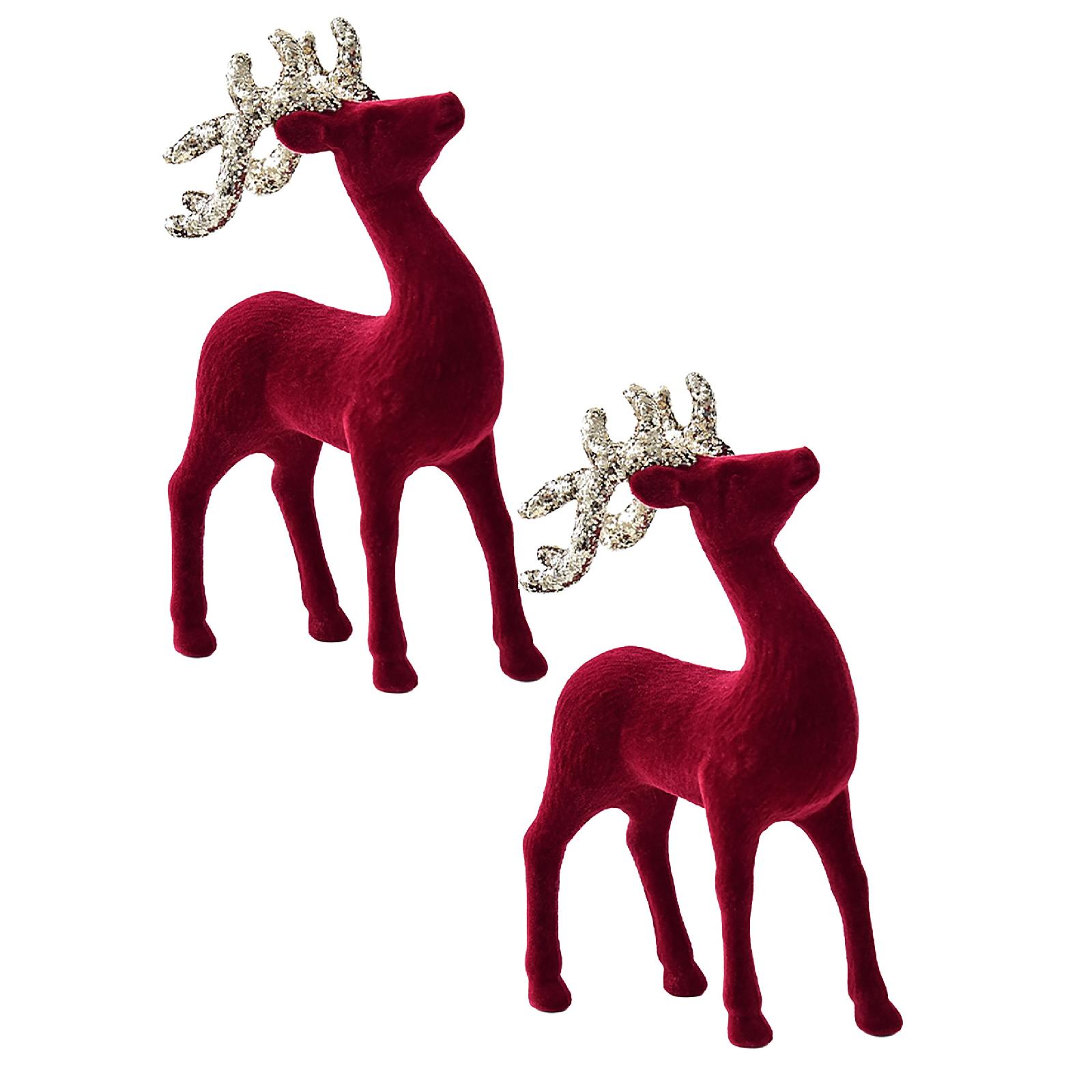 Christmas Deals! 2 Pack Wine Red Deer Decoration,Flocking Deer Ornament