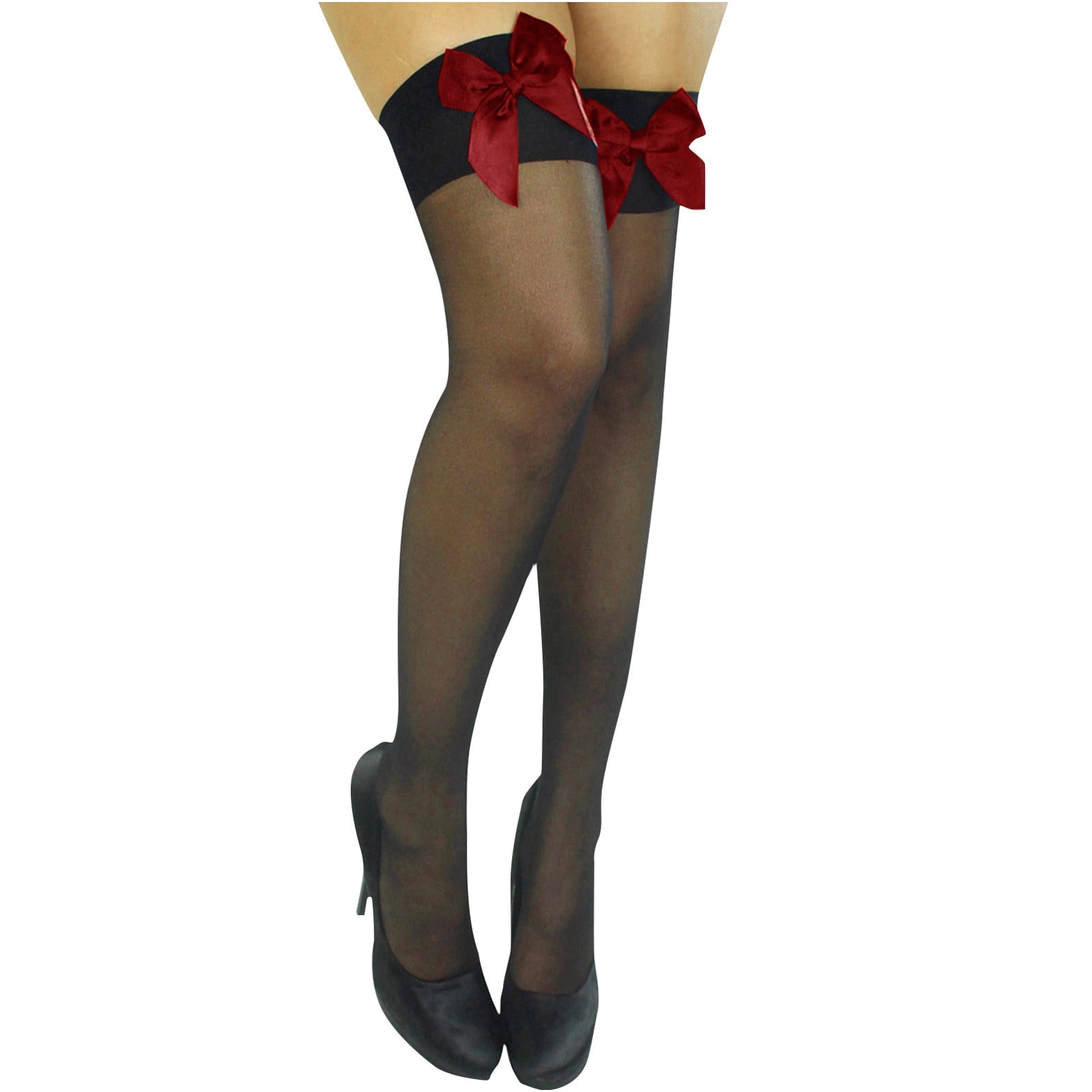 Summer Savings!Stockings with Red Bow for Women,High Stockings with Bows  ,Compression Stockings for Women Legs Stockings Woman Satin Bow Cute Sexy  ...