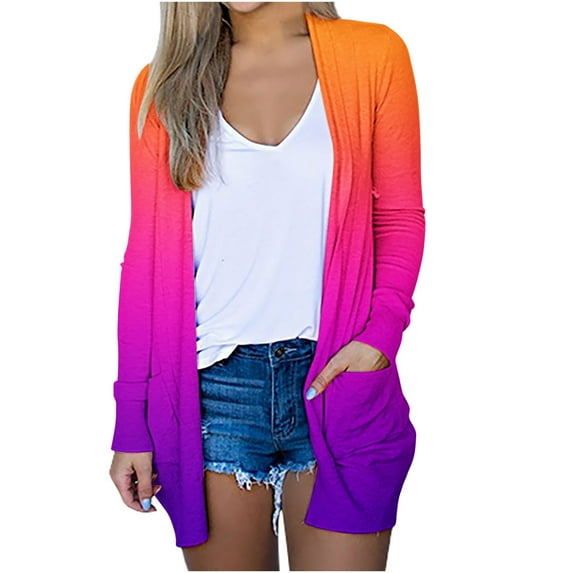 Christmas Deals! Ohufall Cardigan For Women Long Sleeve Fashion Casual Comfortable Pockets Printing Cardigan Top Blouse Cardigan Sweaters For Women Clearance