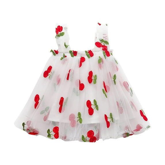 Christmas Deals! Borniu Girls Dresses Summer Lovely Baby Girls Sweet Dress Strap Sleeveless Flowers Printed Lace Sundress Toddler Dress Clearance