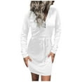 thumbnail image 1 of Christmas Deals! Ohufall Hoodies for Women, Sweatshirt for Women Solid Color Hooded Guard Dress Black Wrap Hip Dress Long Sleeve Dress Clearance, 1 of 6