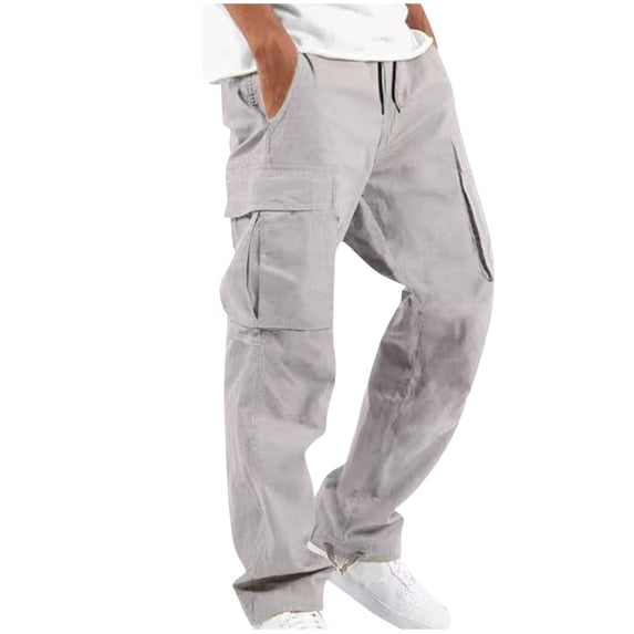 Christmas Deals! Borniu Mens Pants Clearance Sale! Men Solid Casual Multiple Pockets Outdoor Straight Type Fitness Pants Cargo Pants Trousers