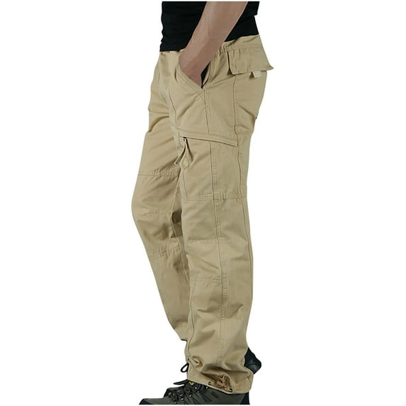 Christmas! Ohufall Mens Pants Sale! Men's Cargo Pants Slim Multi Pocket Straight Trousers Outdoor Sports Overalls Pants