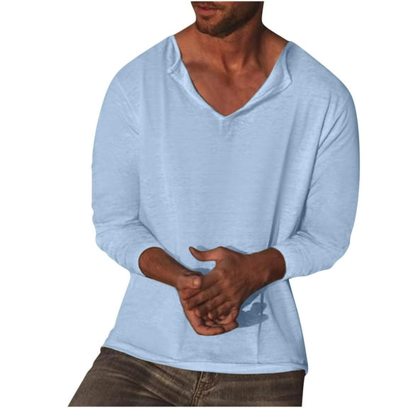 Christmas! Ohufall Mens Shirts,Long Sleeve Shirts for Men,Casual Fashion Solid V-neck Long Sleeve Pullover Breathable Shirt Blouse Tops