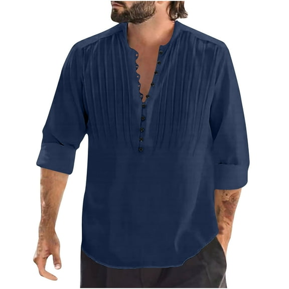 Christmas! Ohufall Mens Shirts,Long Sleeve Shirts for Men,Casual Fashion Solid V-neck Long Sleeve Pullover Breathable Shirt Blouse Tops