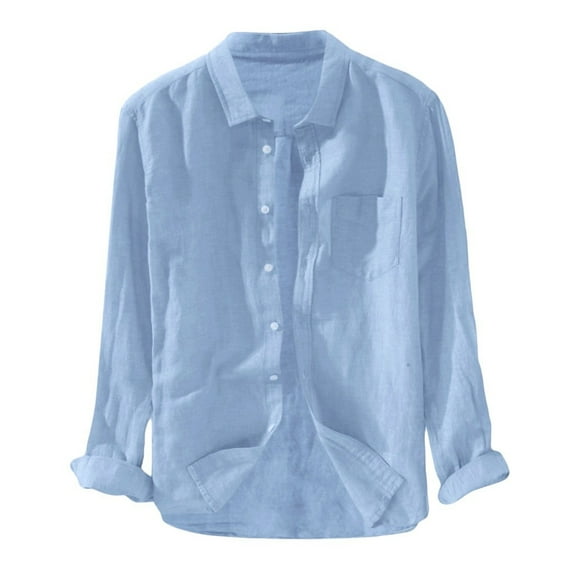 Christmas! Ohufall Mens Shirts,Long Sleeve Shirts for Men,Solid Cotton Linen Shirt Hawaiian Long Sleeve Neck Shirt Beach Casual Top/shirt Blouse