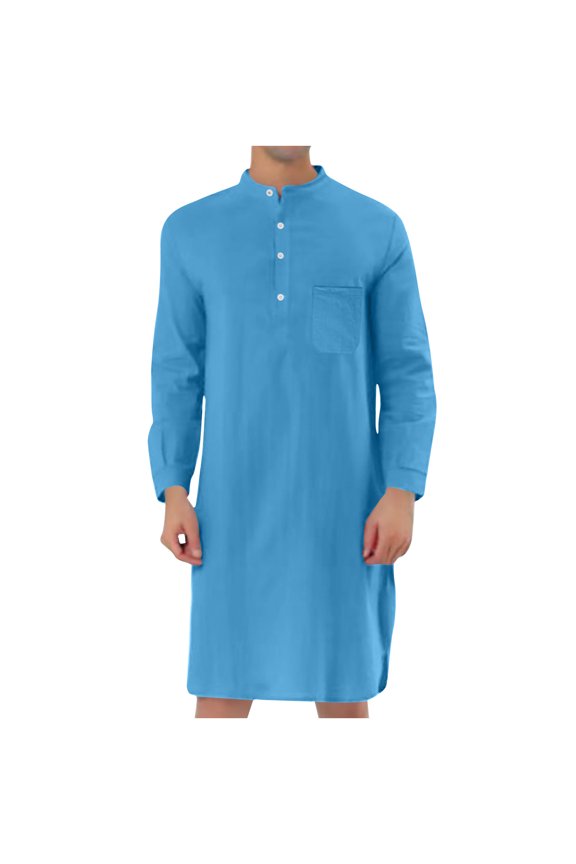 Christmas! Ohufall Thobe,Robe for Men, Muslim Robe Set Arab Middle Robe Long Sleeve Standing Neck Pocket Button Casual Robe Muslim Clothes for Men