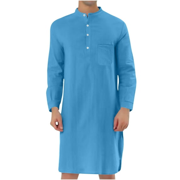 Christmas! Ohufall Thobe,Robe for Men, Muslim Robe Set Arab Middle Robe Long Sleeve Standing Neck Pocket Button Casual Robe Muslim Clothes for Men
