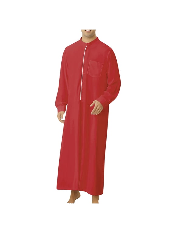 Christmas! Ohufall Thobe,Robe for Men, New Men's Leisure Bronzing Totem Long Shirt Middle Ethnic Style Casual Youth Robe Muslim Clothes for Men