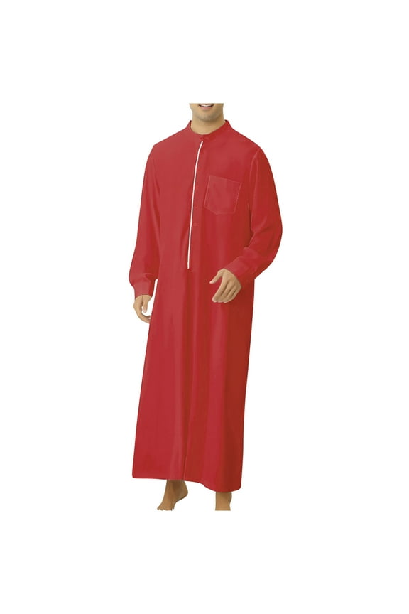 Christmas! Ohufall Thobe,Robe for Men, New Men's Leisure Bronzing Totem Long Shirt Middle Ethnic Style Casual Youth Robe Muslim Clothes for Men