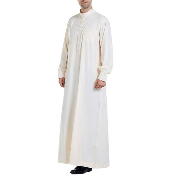 Christmas Deals! Borniu Thobe,Robe for Men, Muslim Robe With Button Long Sleeve Pocket Long Fashion Casual Robe Muslim Clothes for Men Clearance