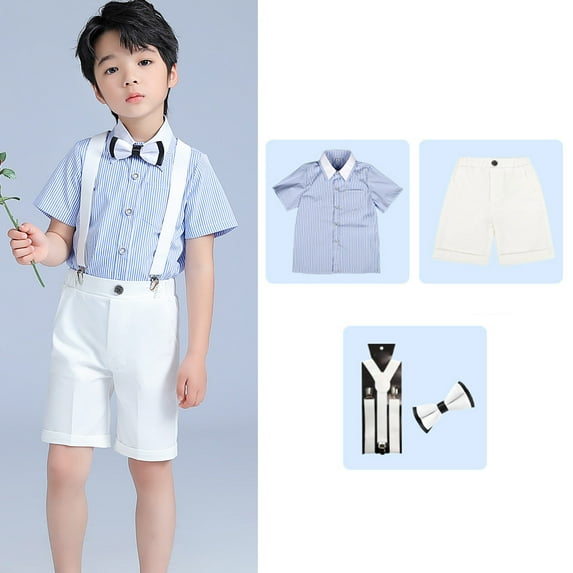 Christmas! Ohufall Toddler Boy Clothes!Toddler Baby Boys Fashion Short Sleeve Blouse Tie Solid Color Overalls Gentleman's School Uniform Suit