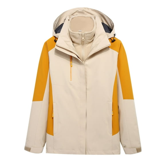 Christmas! Ohufall Trench For Women Detachable Cap And Windproof Thick Three-in-one Jacket Outdoor Sports Warm Jacket