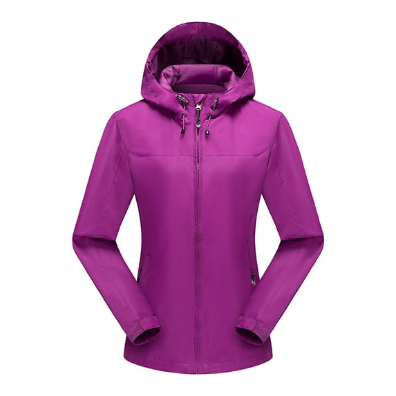 Christmas! Ohufall Women Outdoor Long Sleeve Zipper Windbreaker Trench Coat Sunscreen Windproof Raincoat Color Plus Size Hooded Jacket Coat