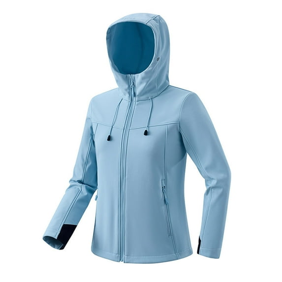 Christmas! Ohufall Women Rain Jacket Color Outdoor Long Sleeve Zipper Sunscreen Raincoat Plus Size Hooded Jacket Coat