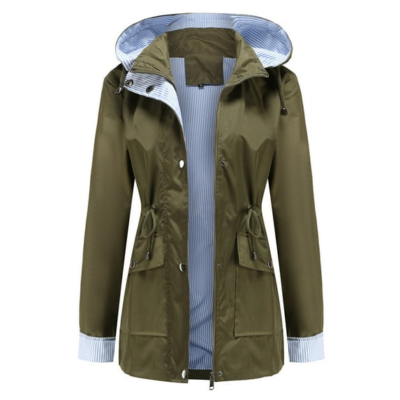 Christmas! Borniu Women's Rain Jacket Outdoor Lightweight Raincoat With Removable Hoodies Windbreaker Trench Coat