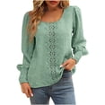 thumbnail image 1 of Christmas Deals! Borniu Womens Tops, Fashion Women Solid Color Casual Round Neck Lace Stitching Long Sleeve Shirts Blouses Tops Womens Fashion Clearance, 1 of 7